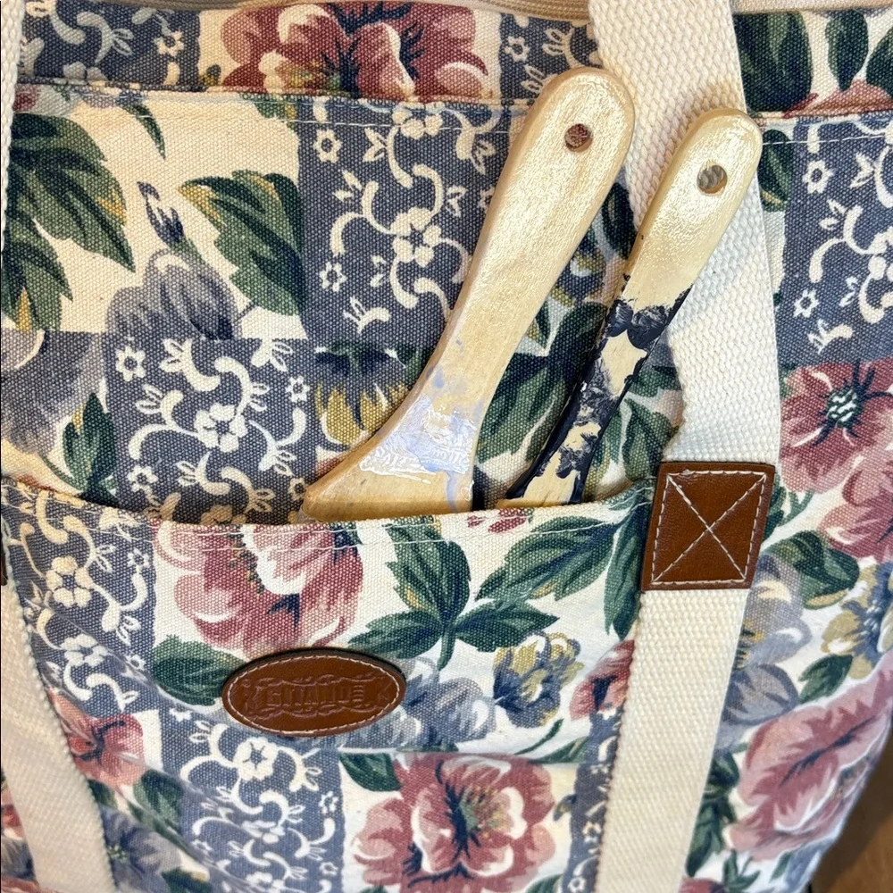 Gitano vintage 1980s Floral Canvas Tote Bag - Picture 5 of 8
